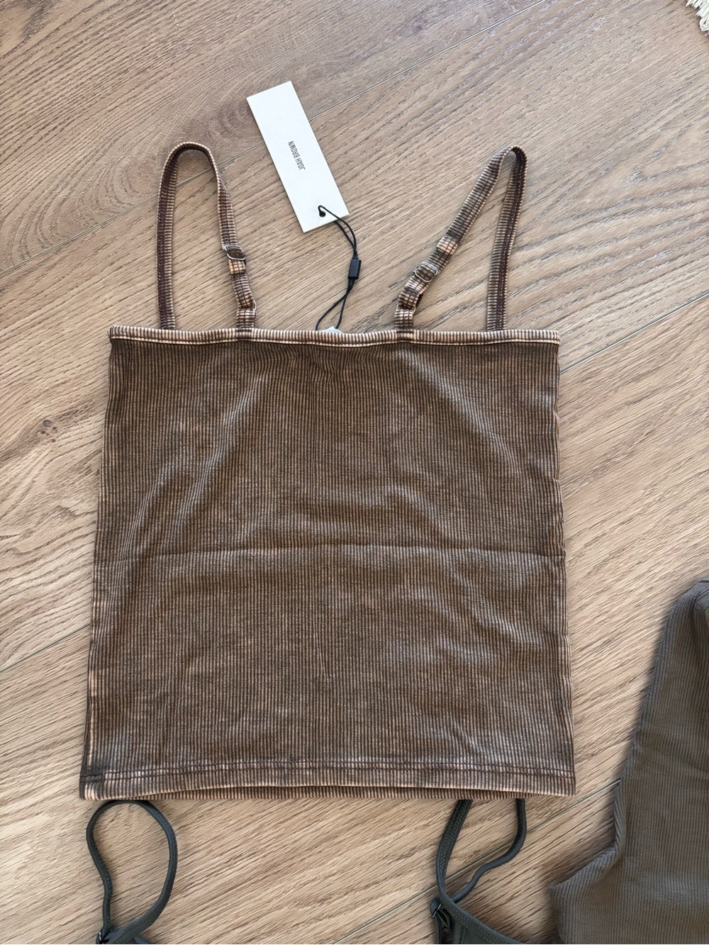 Joah Brown Square Neck Cami XS in Washed Rib Sepia - Picture 2 of 2